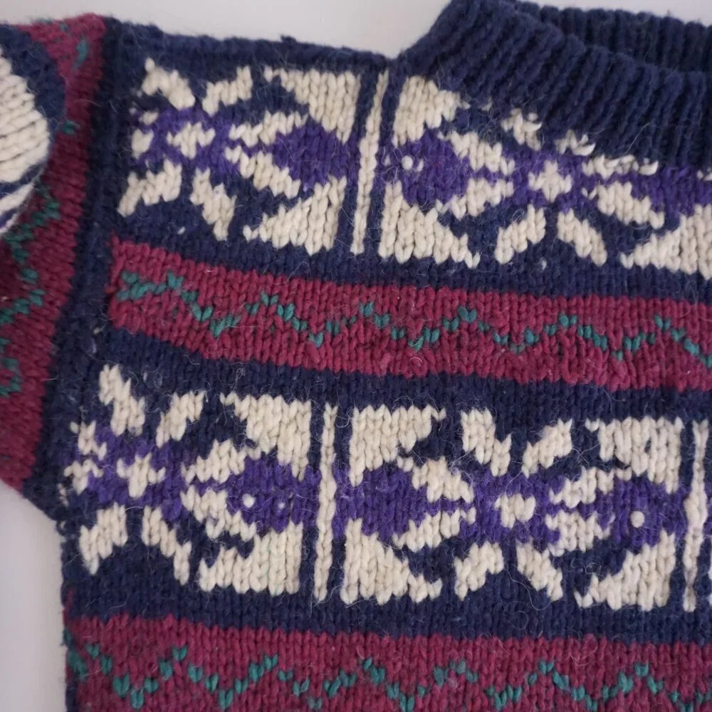 VTG '80S Rey Wear Purple Maroon Wool Cottagecore Chunky Knit Crewneck Sweater XL - Picture 10 of 12